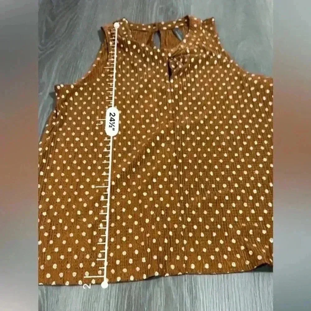 Anthropologie Metallic Brown & Silver Polka Dot Print Sleeveless Top - Picture 9 of 9